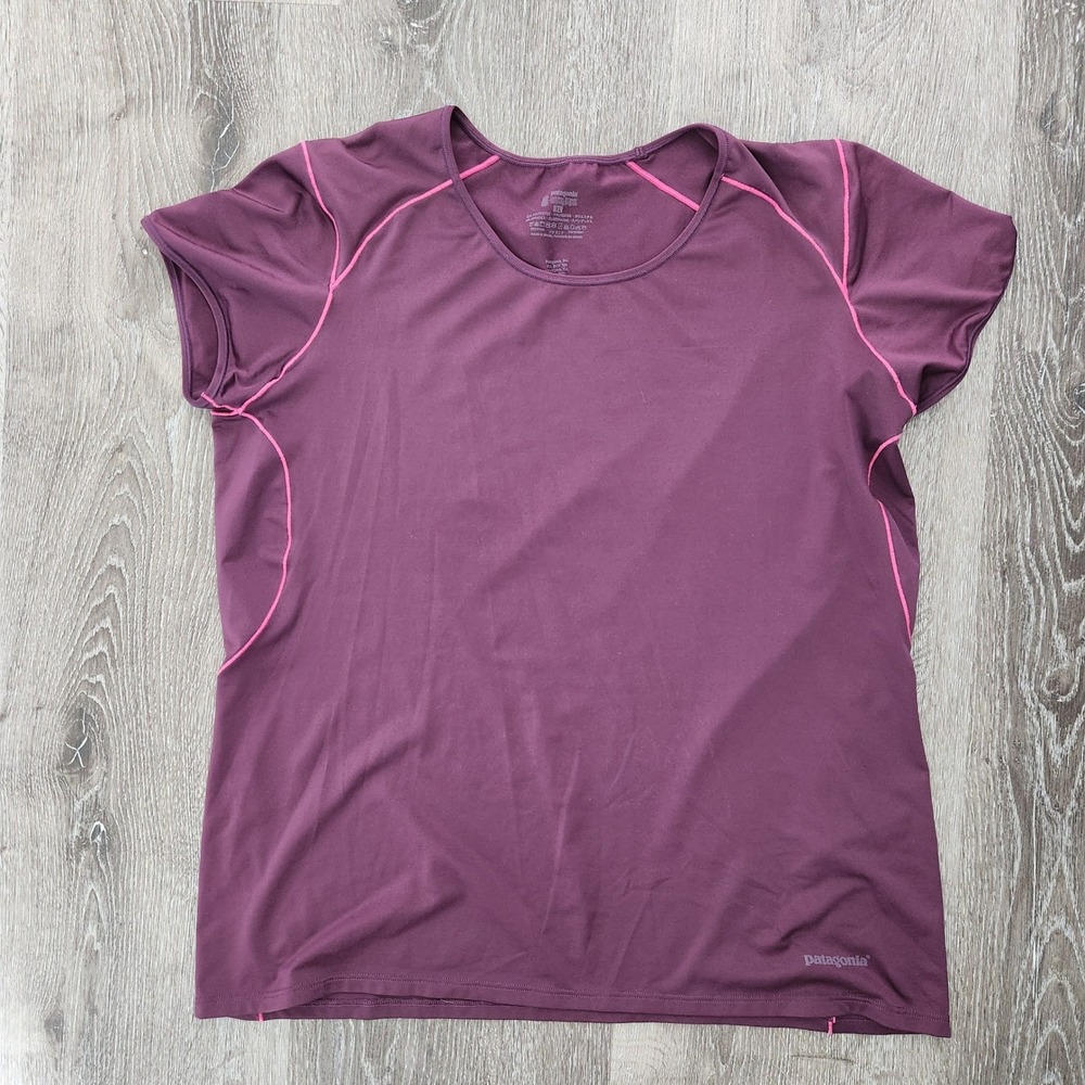 Patagonia Womens Capilene T-Shirt XL Purple Pink Contrast Stitch Active Top